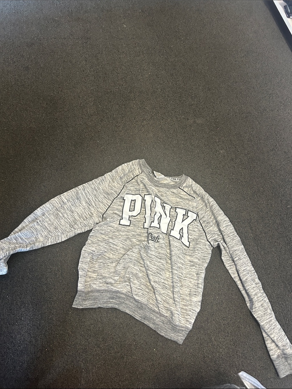 PINK Victoria's Secret Heather Gray Logo Crewneck Sweatshirt